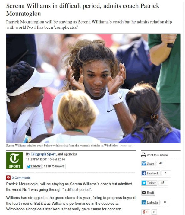 Serena Williams, Wimbledon Doubles, 2014_Telegraph